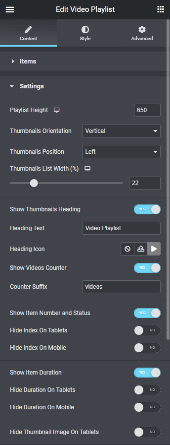 JetBlog Video Playlist Settings