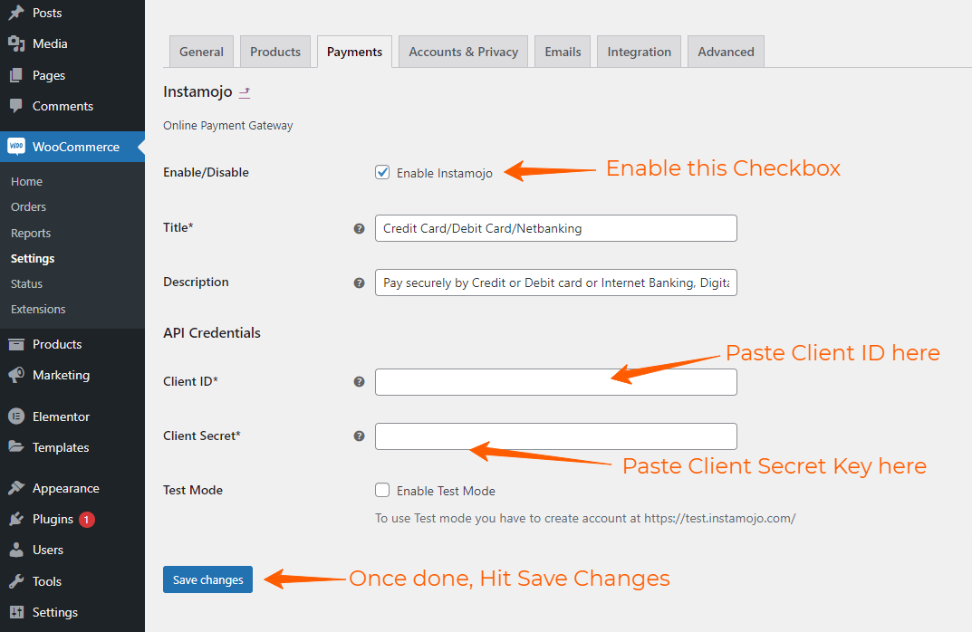 Instamojo WooCommerce Plugin Configuration