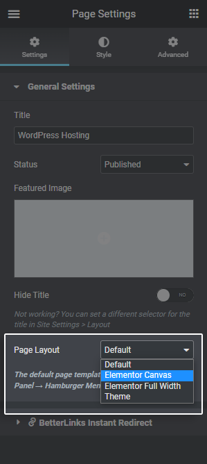 Set page layout as Elementor Canvas to fix full width not wroking issue