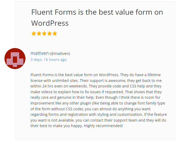 Fluent Forms Customer Reviews on WordPress 2