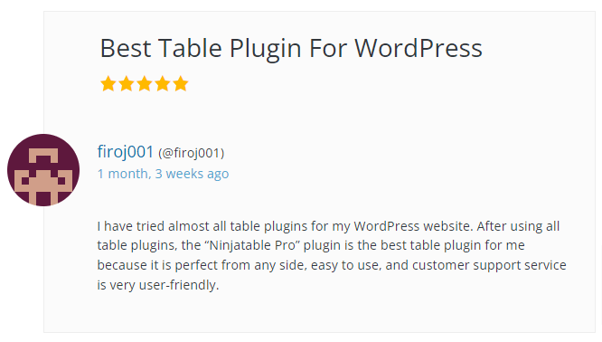 Ninja Tables Customer Reviews on WordPress 2