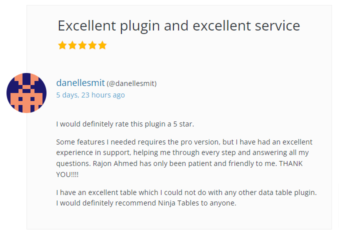 Ninja Tables Customer Reviews on WordPress 3