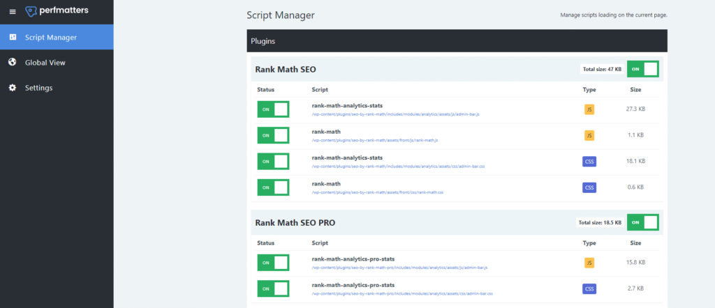 Perfmatters Script Manager Overview