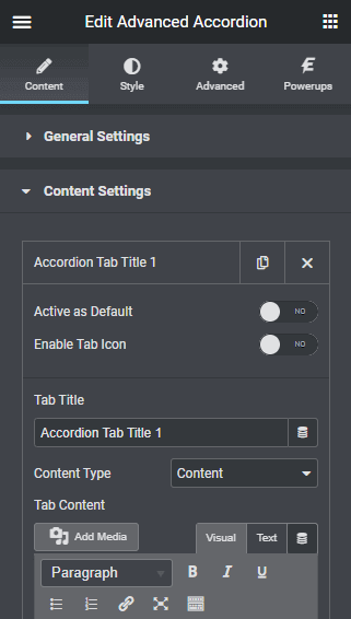 Essential Addons Accordion Widget Options