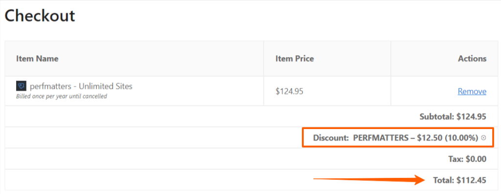 Perfmatters Discounted Pricing after applying Coupon Code