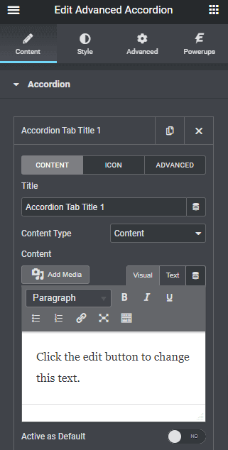 PowerPack Elements Accordion Widget Options