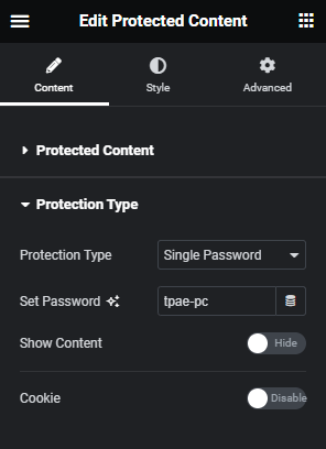 Set Protection Type; User role, Single Password or Multiple Passwords