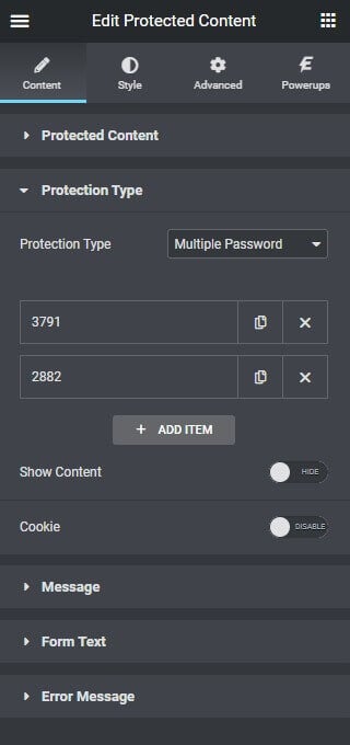 The Plus Addons Protected Content Widget Settings