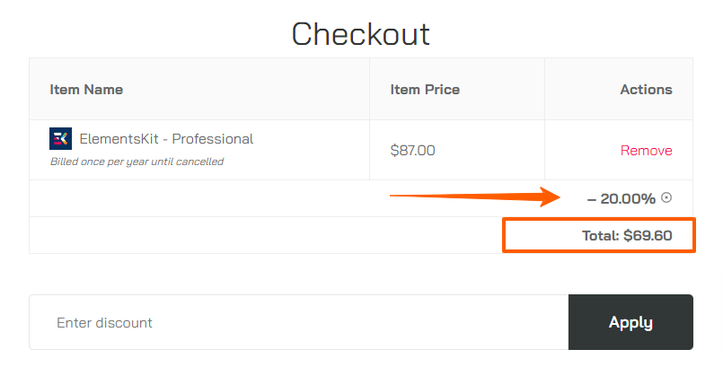 ElementsKit Checkout with 20% Discount