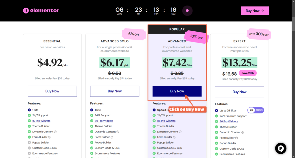 Elementor Black Friday Pricing