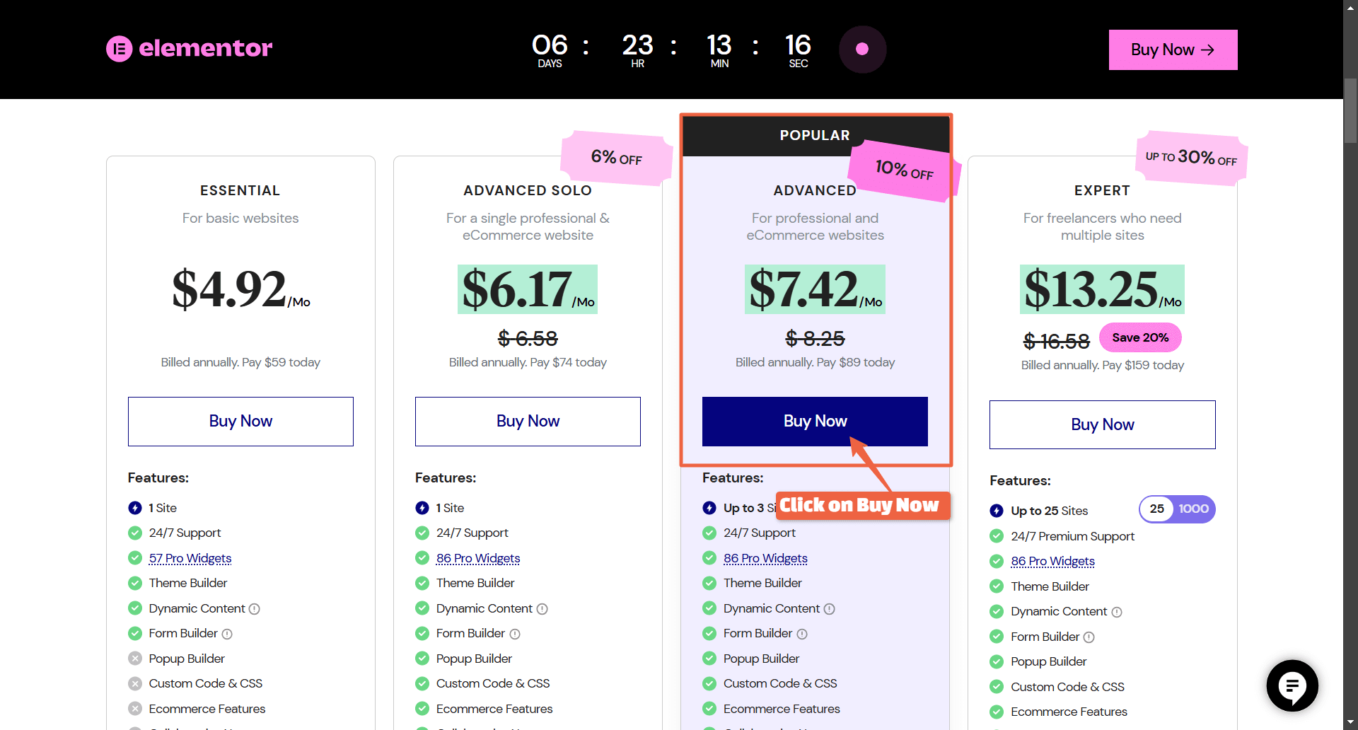 Elementor black friday 2025 pricing plans