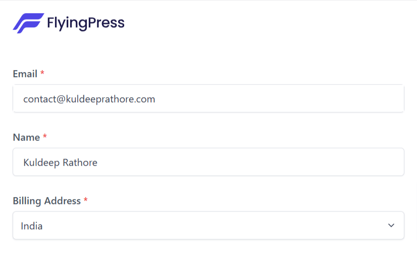 FlyingPress Checkout Enter Billing Details