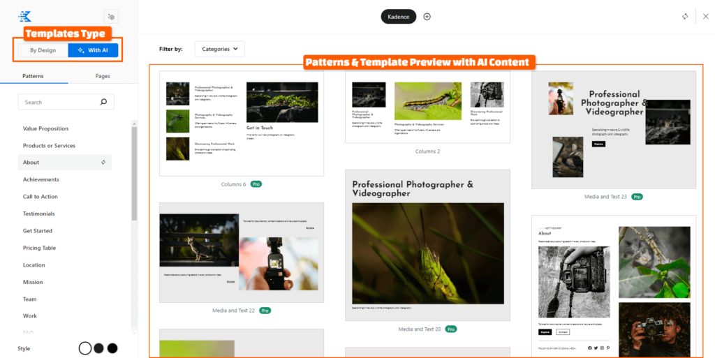Kadence AI Design Templates Powered by AI