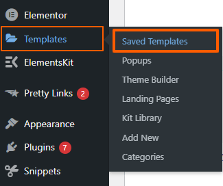 From WP Menu Navigate to Templates then Saved Templates