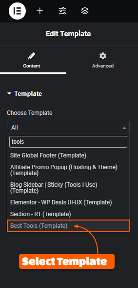 Select your Global Template to Import