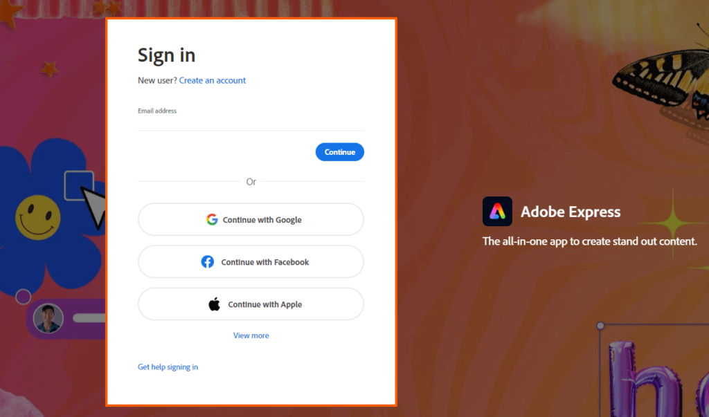 Adobe Express Signup Interface