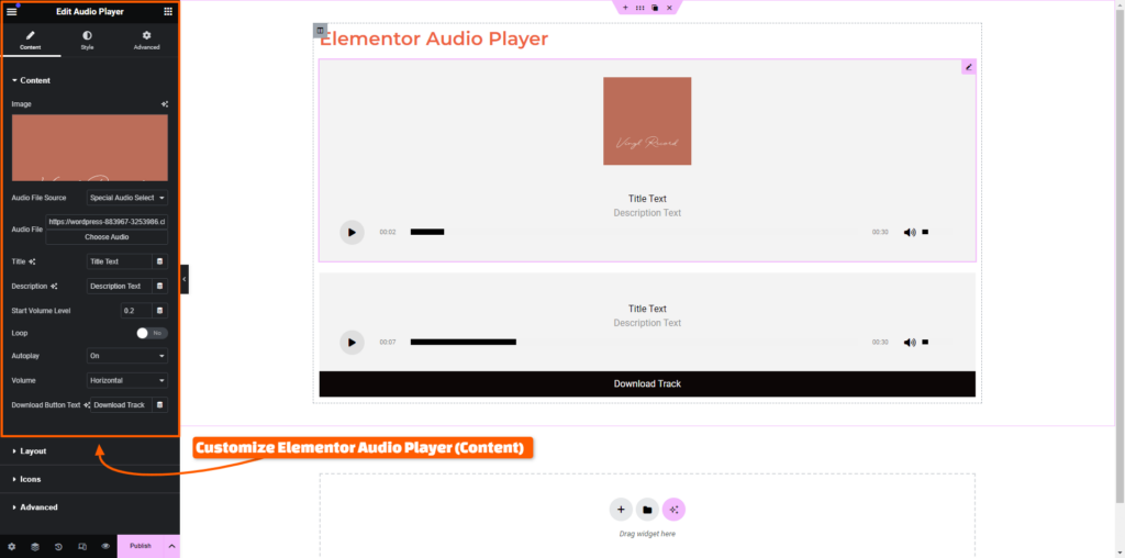 Customize the Audio Player Widget inside Elementor