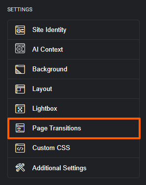 Navigate to Page Transitions under Site Settings