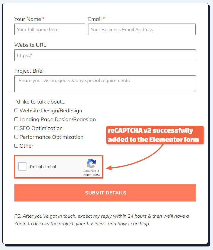 reCAPTCHA v2 Integration in Elementor Form