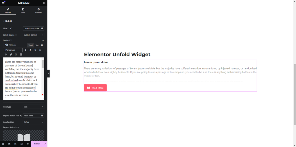 Customizing the Elementor Unfold Widget using PlusAddons Unfold Widget