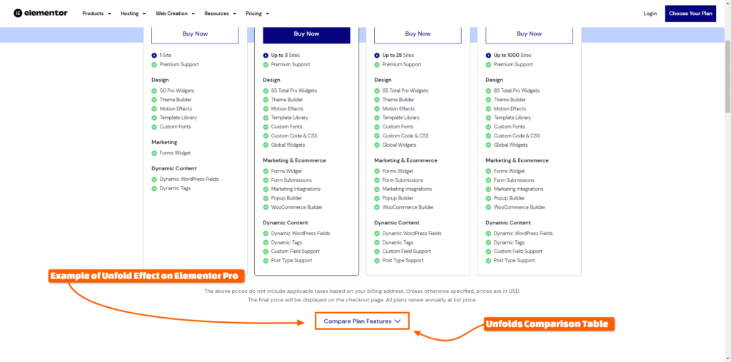 Example of Unfold effect on Elementors own website