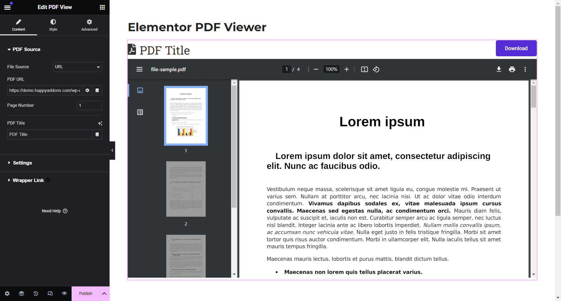 PDF VIewer Preview in Elementor