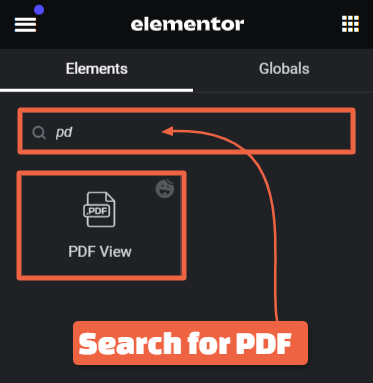 Search for PDF viewer in widget panel