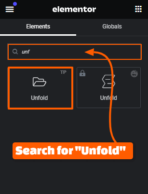 Search for Unfold widget in Widget Panel