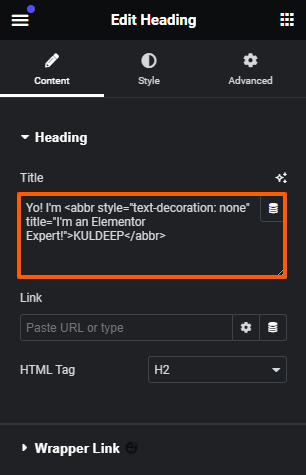 Tooltip Abbr Tag to Add Tooltip in Elementor without plugin