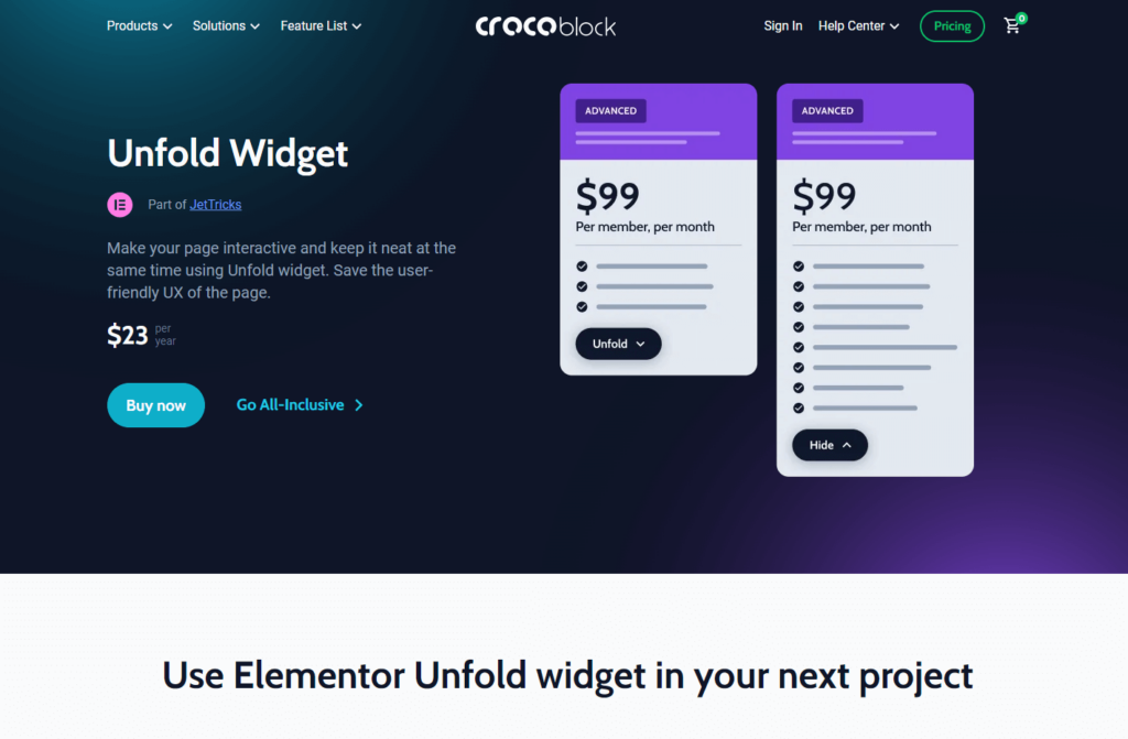 Unfold Text Widget for Elementor Crocoblock