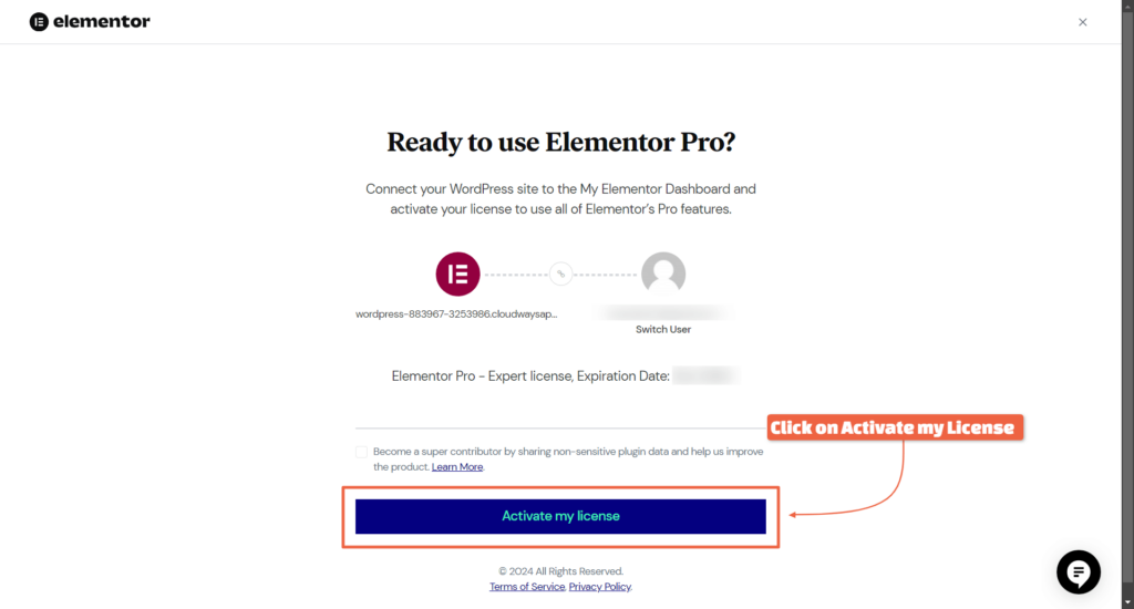 Connect your Elementor Account to Activate Elementor Pro License