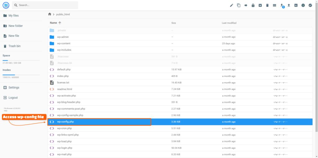 Access wpConfig File from File Manager