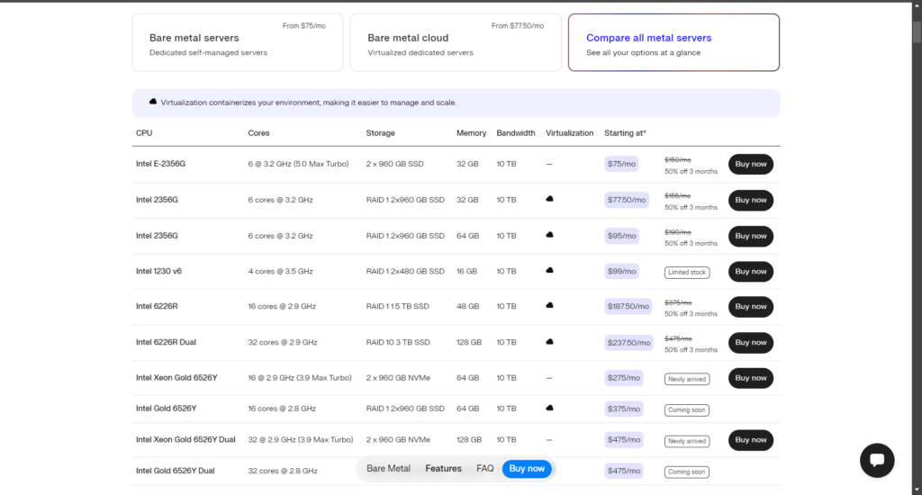 Liquid Web Bare Metal Hosting Pricing Plans