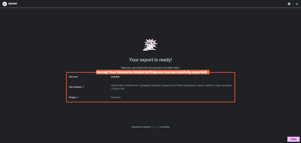 Elementor Global Settings Exported Successfully