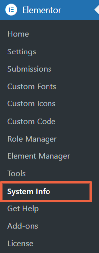 Navigate to Elementor System Info