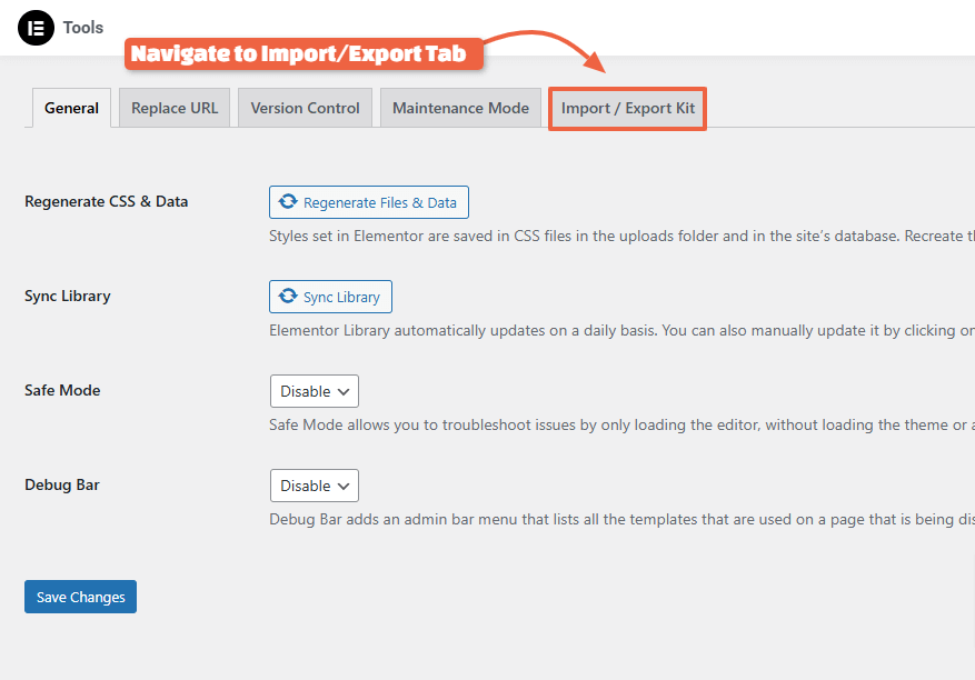 Navigate to Import Export Settings