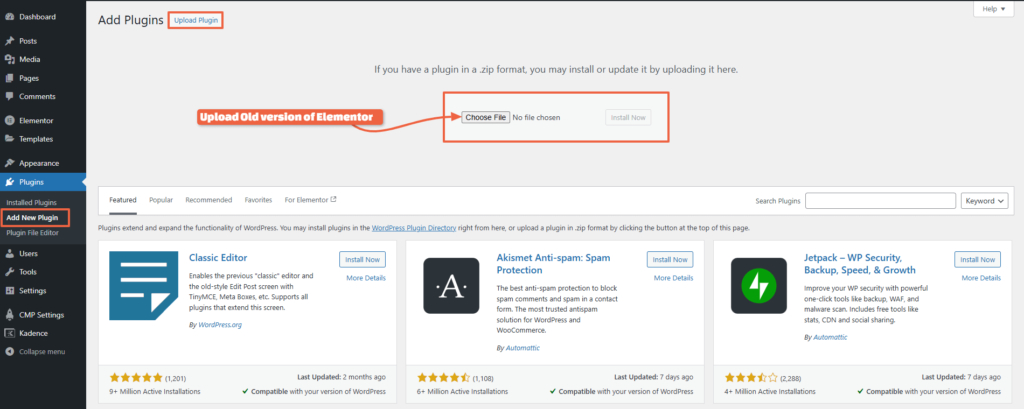 Upload Old verison of Elementor