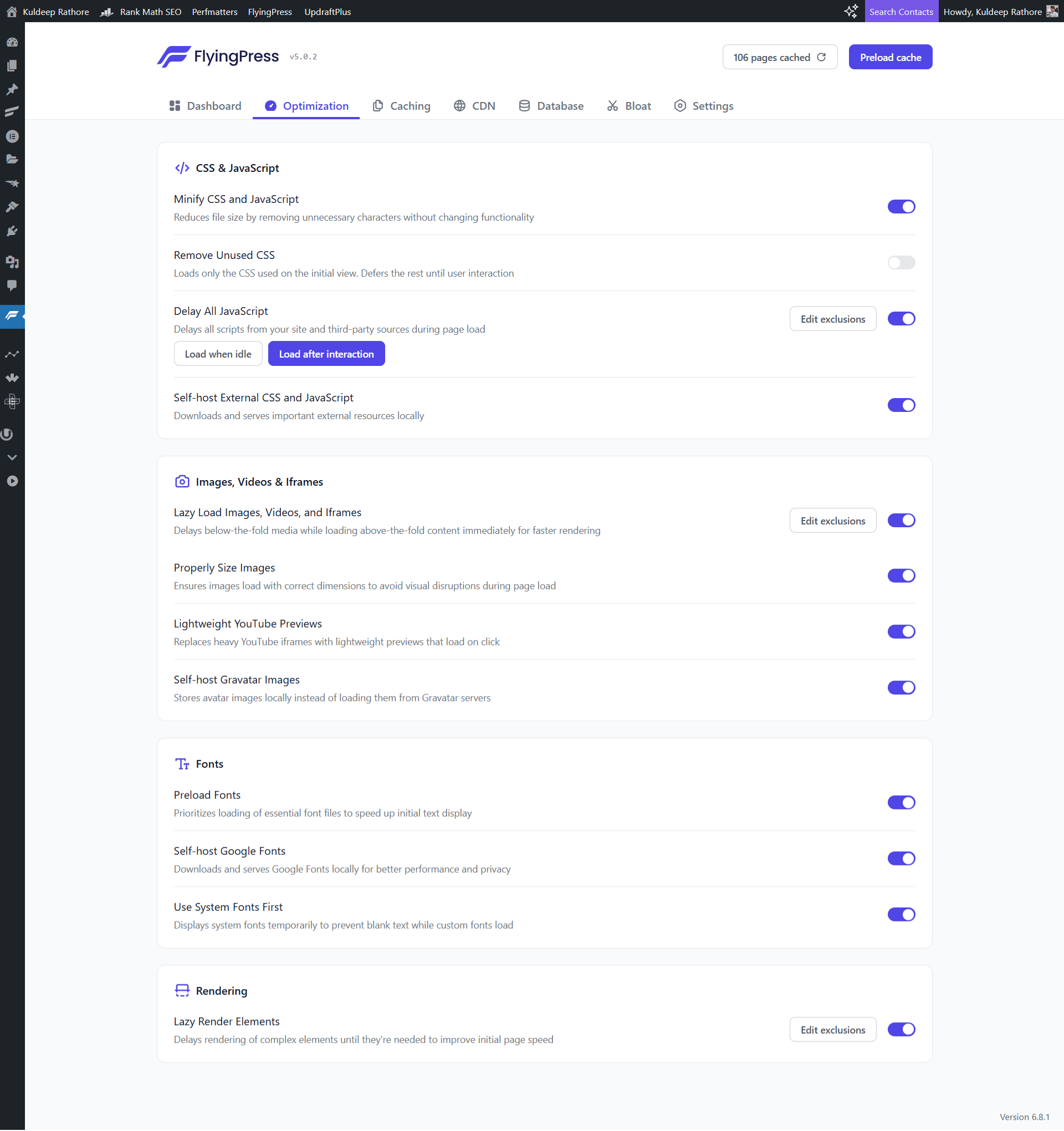 FlyingPress Settings - Optimization