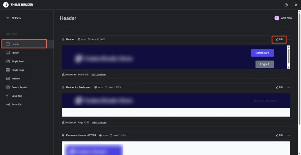How to Hide Elementor Header on Scroll Down (Without Extra Plugins) 1 Navigate to Elementor Theme Builder and then Header