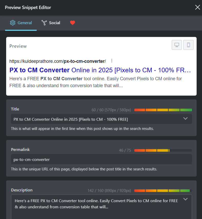 RankMath Elementor SEO Snippet Preview