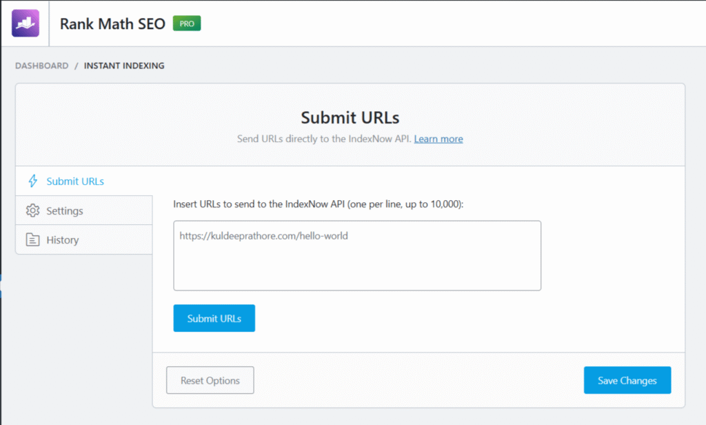 RankMath SEO Instant Indexing