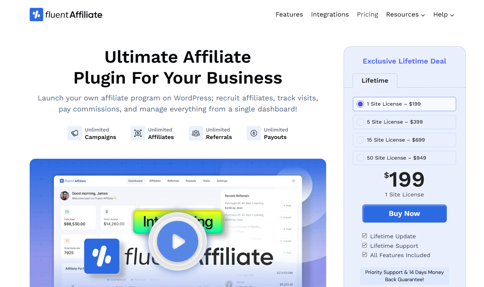 Fluent Affiliate Black Friday Exclusive Lifetime deal pricing