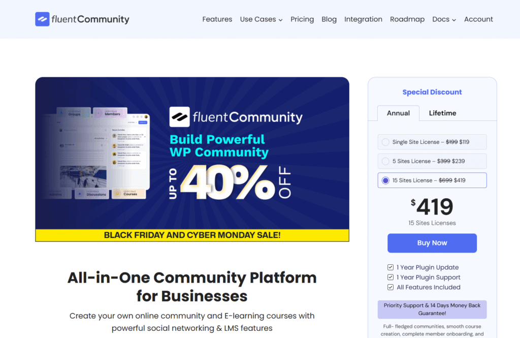 Fluentcommunity black friday pricing plans